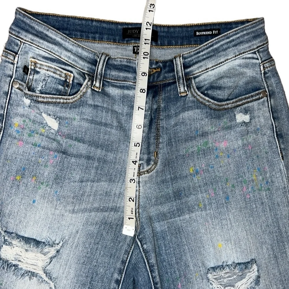 {EUC Judy Blue Christine Rainbow Paint Splatter Boyfriend Distressed Jeans 7/28}